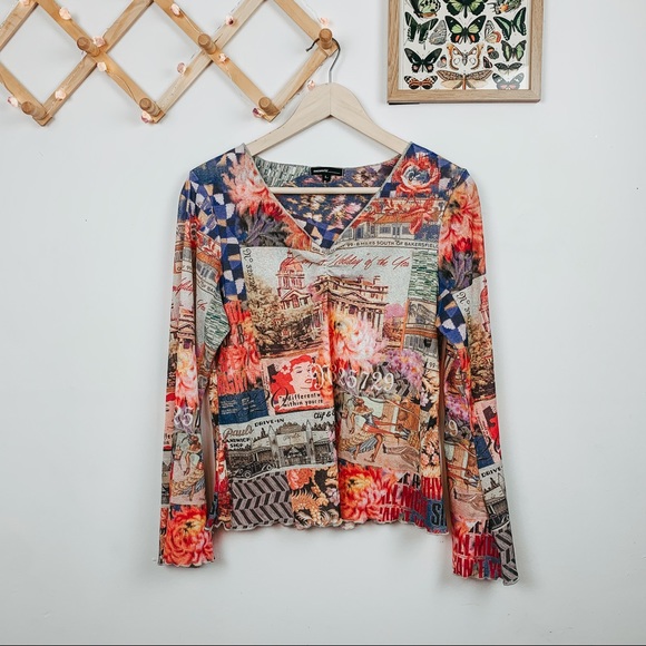 Vintage Tops - beautiful lettuce hem collage 90’s vibes top